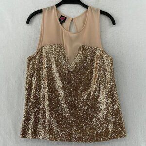 Bebe Party Blouse Womens S Pink Rose Gold Sleeveless Sparkle Sequined Keyhole